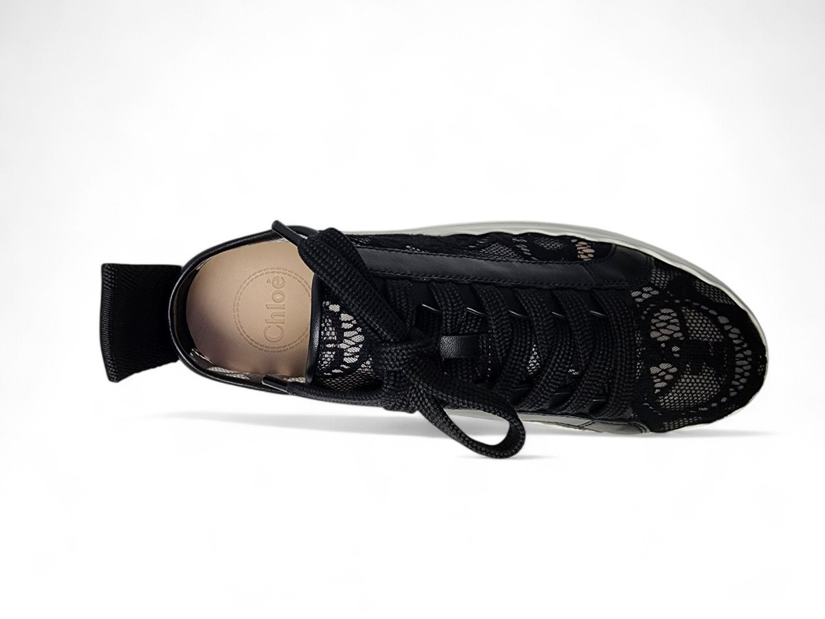 Chloe Lauren Logo Lace Leather Low Top Sneakers Black EU 38 US 7.5