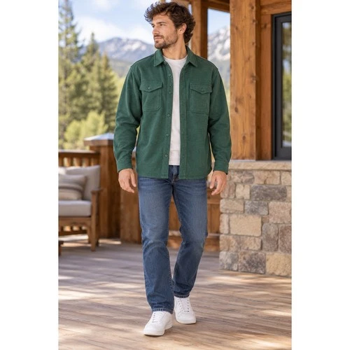 LAZER Mens Relaxed Fit Fleece Shirt Jacket Deep Emerald ML71219 Green Shacket L - product listing photo