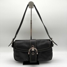 COACH Soho One Shoulder Bag Black Leather Silver Hardware Good Auth