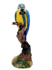 Blue Yellow Macaw Parrot Figurine Hand Painted Resin Bird Statue 8.5”