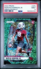 Marvin Harrison Jr 2024 Panini Prizm Green Sparkle Prizm SSP Rookie RC #/8 PSA 9