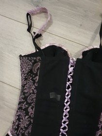 Vintage Ann Summers Black & Dusky Pink Boned Corset Top Size 8-10