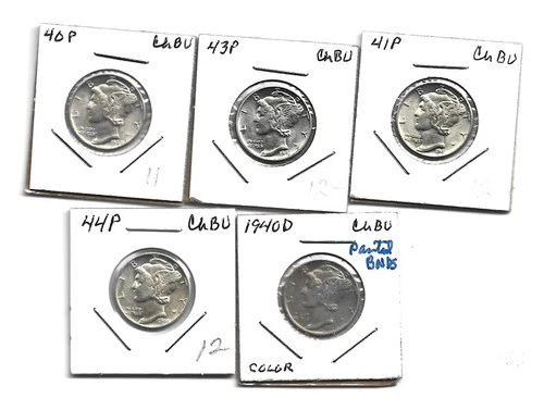 LOT OF 5 CH BU  MERCURY DIMES