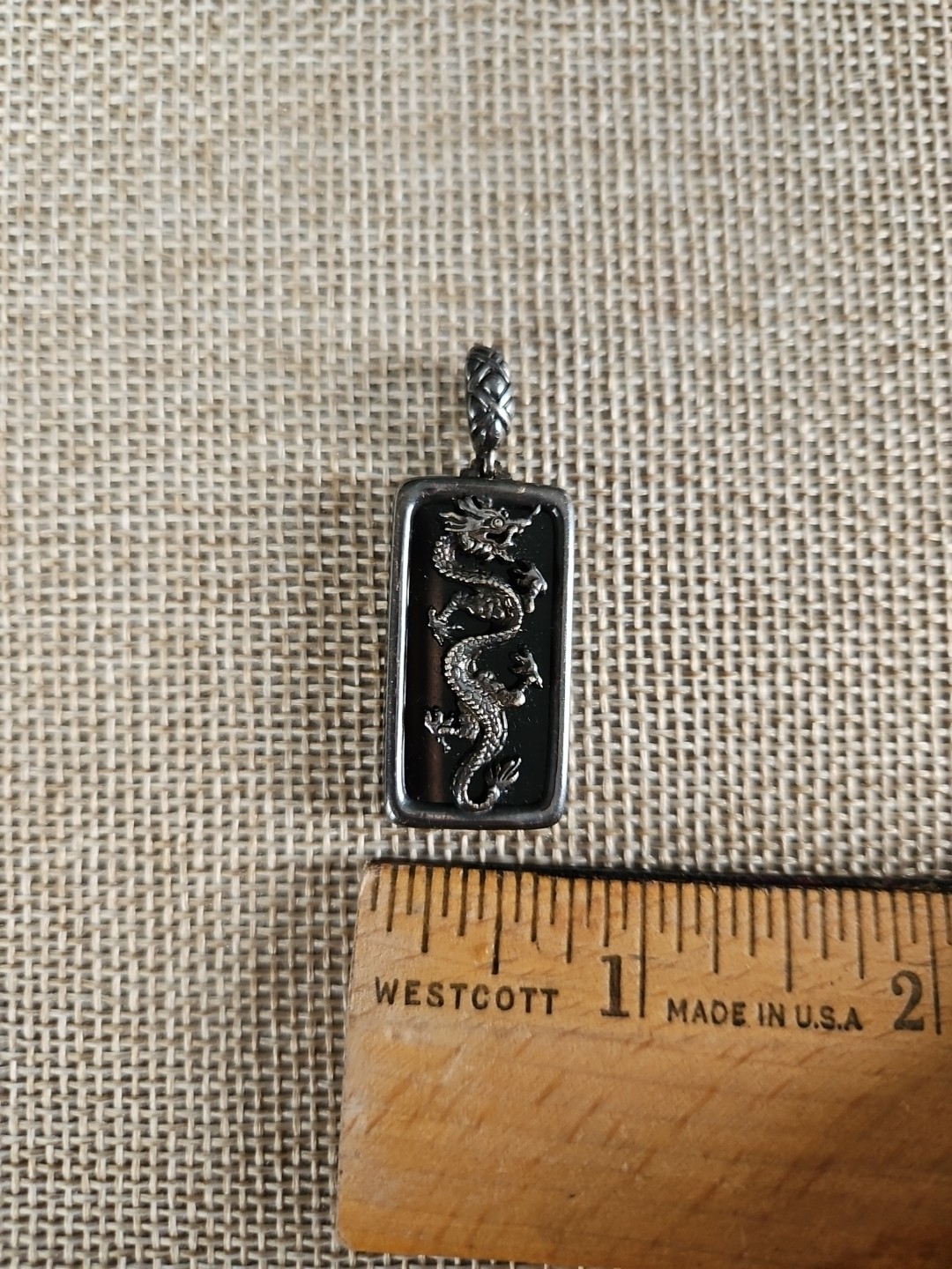 925 Sterling Silver Dragon Pendant Mounted On Onyx Black Stone GUC