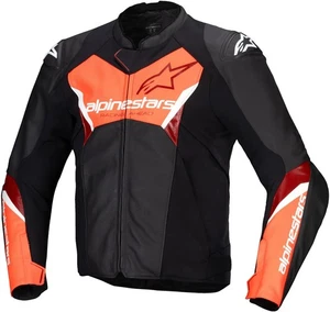 Alpinestars Faster V3 Leather Jacket - Black/Red Fluo