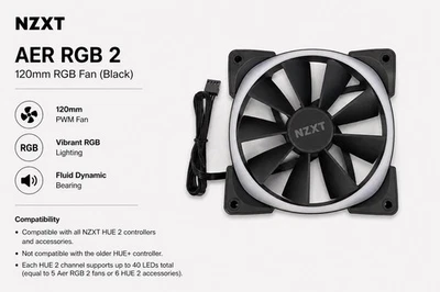 NZXT AER RGB 2 RGB Fluid Dynamic Bearing PWM 120mm Fan (Black) | Ships from USA - Image 1 of 3