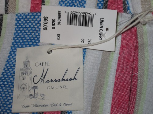 CAFFE MARRAKESH Size Small Striped Linen Capri Pants Elastic Waist With Pockets - Picture 10 of 11