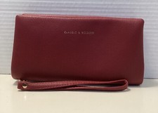 Classic  Modern Red Leather Look Zip Around Wristlet Wallet
