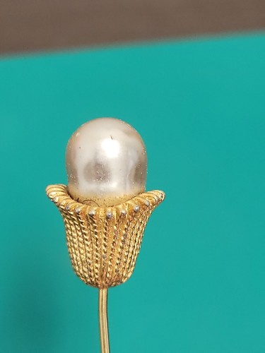 Vintage Needle Brooch Pin Gold Tone, Flower Baroque Pearl Estate - Picture 5 of 12