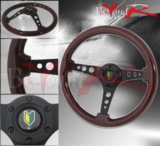 350mm Dark Wood Grain Circles Design Steerng Wheel Jdm Vip Green Horn Badge Logo 350mm Dark Wood Grain Circles Design Steerng Wheel Jdm Vip Green Horn Badge Logo