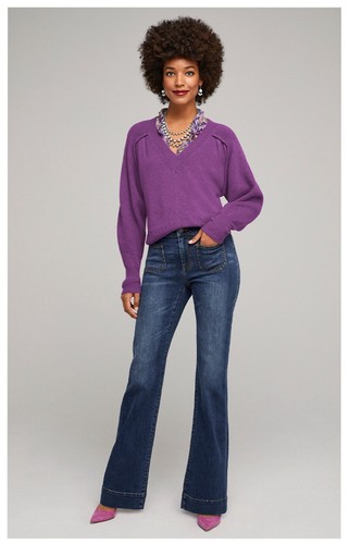 CAbi Luxury V Neck Balloon Sleeve Pullover Purple Sweater Womens Sz XS Soft Cozy - Picture 3 of 8