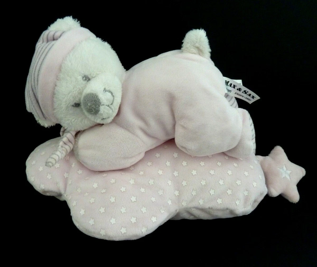 88 2. DOUDOU PELUCHE MUSICAL MAX ET SAX OURS ROSE BLANC ETOILE