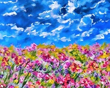 ACEO Artist Trading Card Stormy Flower Field Art  (2.5" x 3.5") Signed