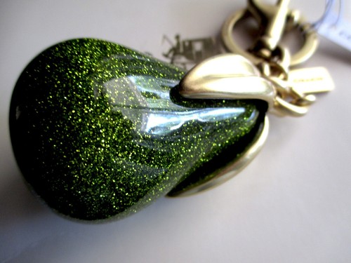 NWT Coach Glitter Pear Key Fob Keychain Bag Charm CAX73 Brass/Green - Picture 5 of 6