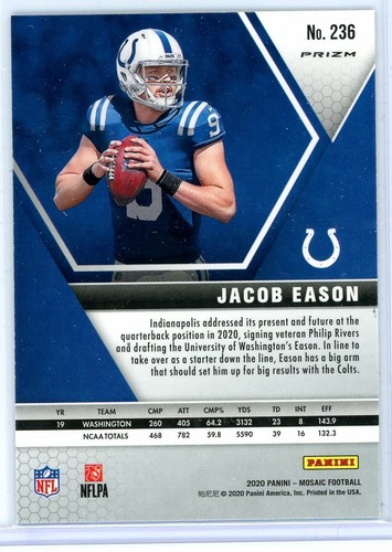 2020 Panini Mosaic Football Genesis Rookie #236 Jacob Eason - 第 2/2 張圖片