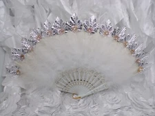 Embellished Art Deco Victorian Style Feather Fan - Open Fan Flapper Beauty 2