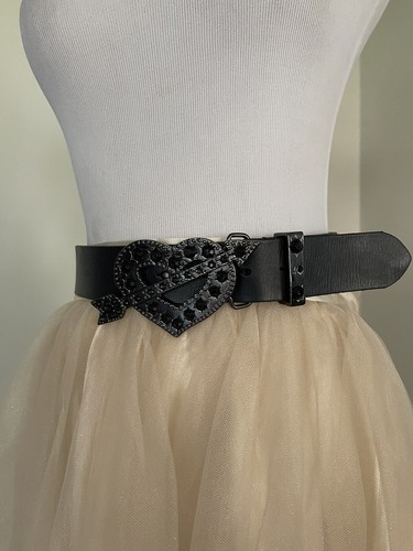 SELTEN Betsey Johnson Herz & Pfeil mit Juwelenschnalle schwarz Echtledergürtel XL - Bild 3 von 8