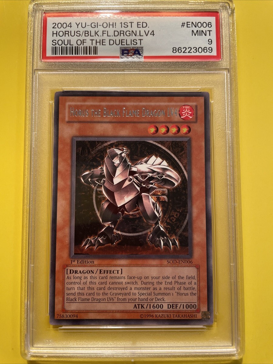 YuGiOh HORUS THE BLACK FLAME DRAGON LV4 #SOD-EN006🔥PSA 9 MINT