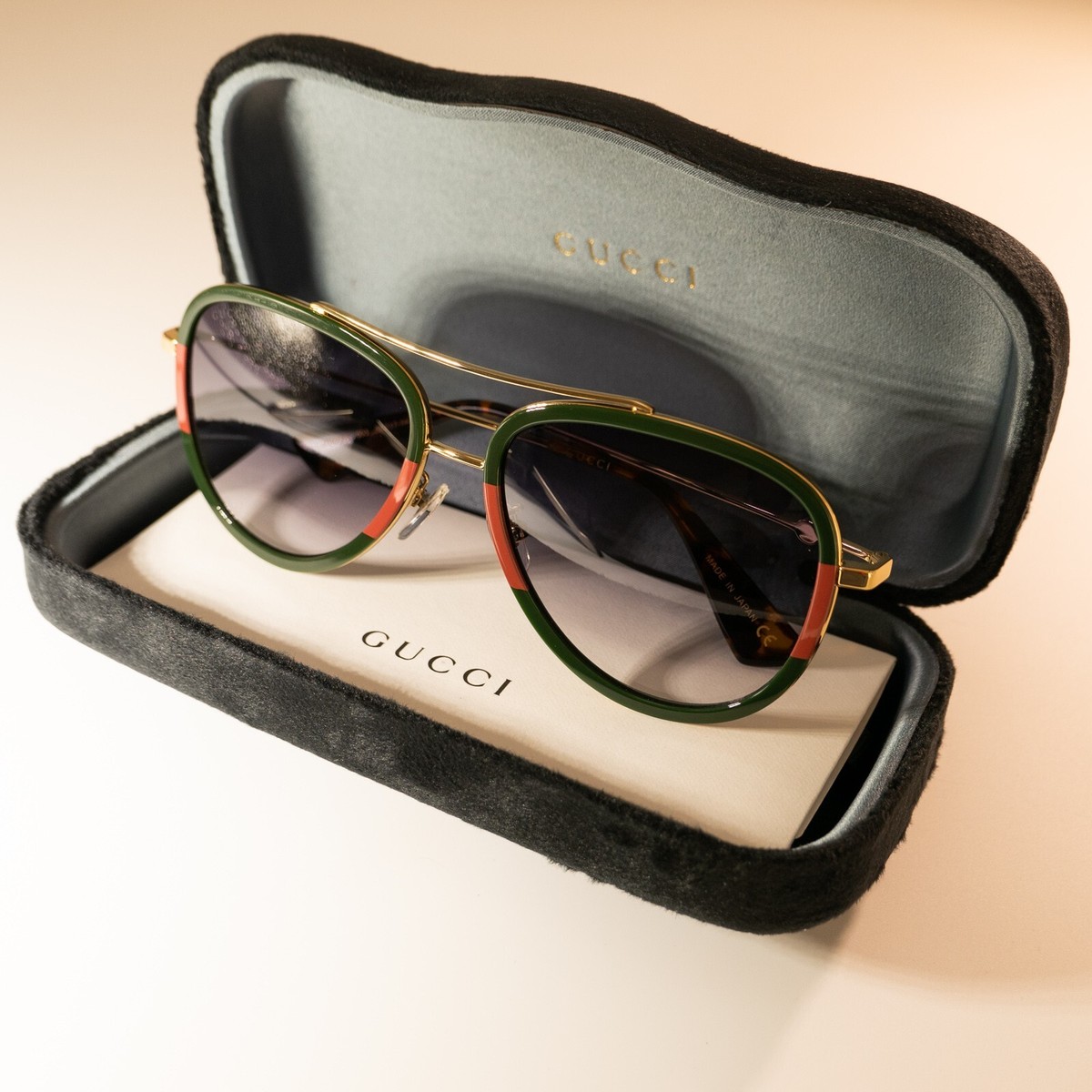 Gucci GG0062S 003 57mm Aviator Green/Red Unisex Sunglasses  display picture 1