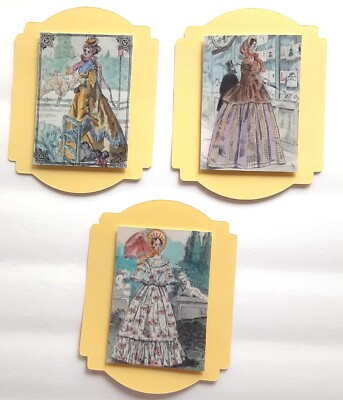 Victorian Women Parasol Horse Dimensional Card Front Scrapbook Embellishment 214