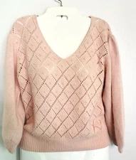 Paraphernalia Woman Small Soft Pink V Neck Sweater Beads Silk Angora Lambswool