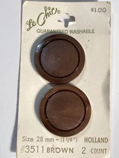 Vintage Le Chic Buttons Large Brown Marbled Satin Center Shank 1-1/8" 2 NEW
