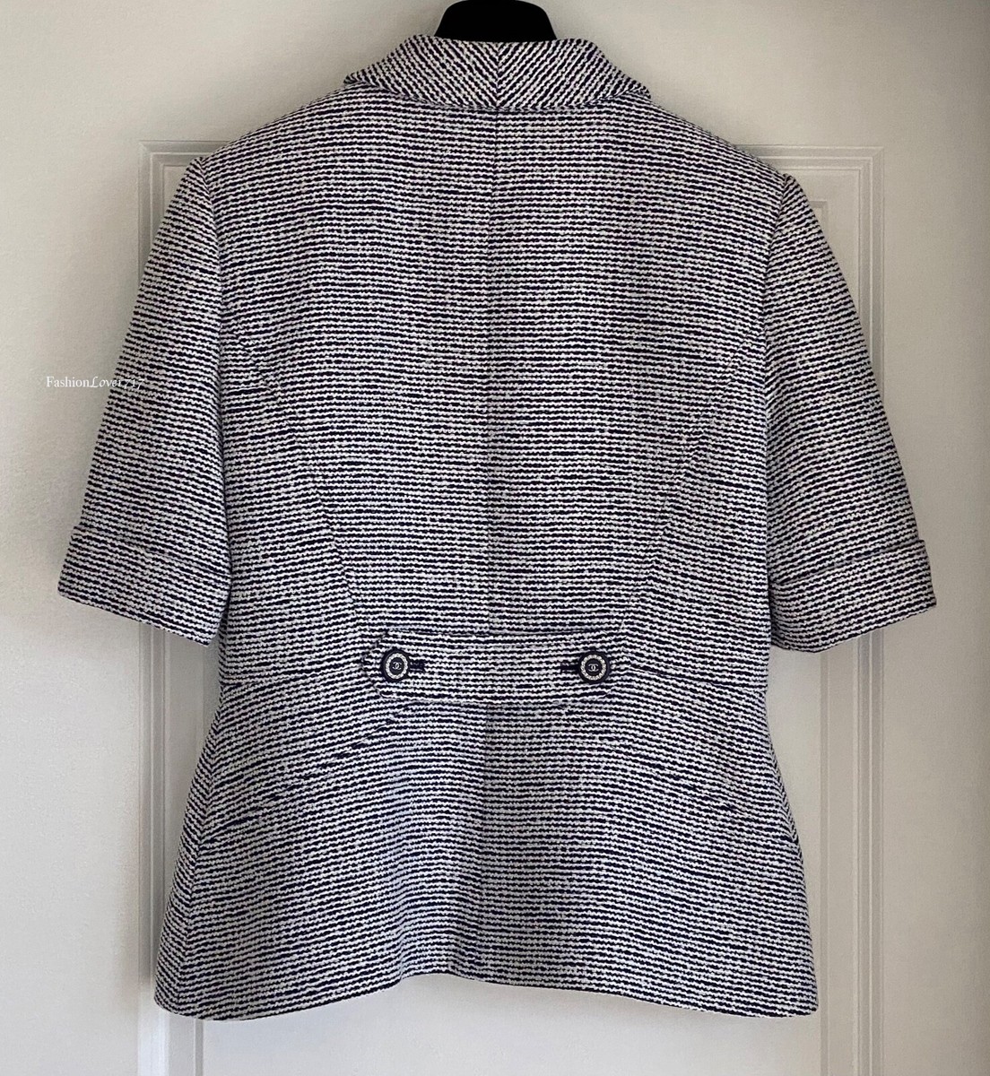CHANEL★素敵!19P NAVY ECRU BLACK TWEED SHORT SLEEVE JACKET $5250 CHANEL 19P NAVY ECRU BLACK TWEED CC BUTTONS SHORT