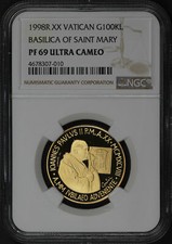1998R XX Vatican 100,000 Lire Gold Basilica Of Saint Mary NGC PF-69 Ultra Cameo