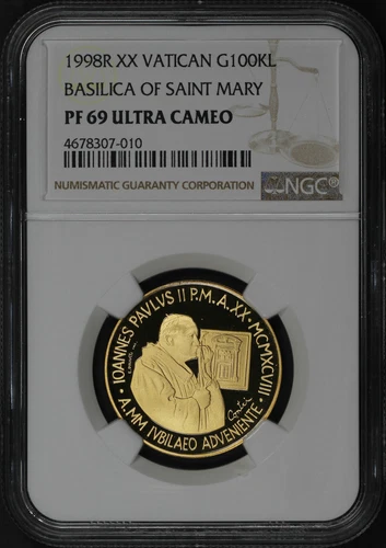 1998R XX Vatican 100,000 Lire Gold Basilica Of Saint Mary NGC PF-69 Ultra Cameo