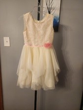 Jona Michelle Girls Dress Sequin Top Tulle Bottom Tie Back Yellow Pink Size 7