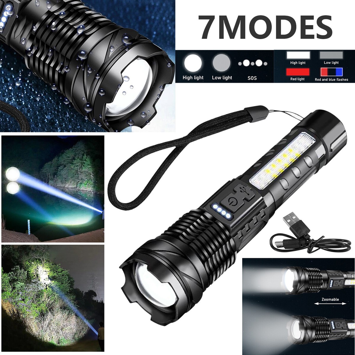 brightest rechargeable waterproof fighting flashlight UltraFire Tactical with Holster for Duty Belt, 1000 High Lumen Police Flashlight with Belt Holster, Law Enforcement Flashlight, 3 Modes Security Flashlights WF-501BX Select from 5 Brightest 9900000LM Powerful Tactical Flashlight