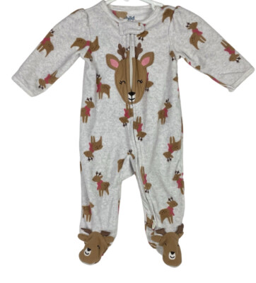 Carters Child Mine 0-3 Fleece Footed Pajamas Sleeper Christmas
