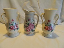 C-23 2 VINTAGE ROYAL COPELY VASES & MATCHING PITCHER ROSES