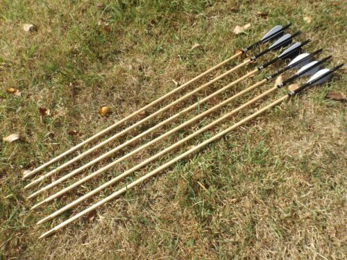 ARCHERY ARROWS X 6 HANDMADE 5/16" PINE SHAFTED 30 INCH CRESTED TARGET ARROWS - Picture 1 of 3