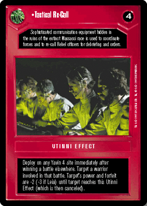 Star Wars CCG Limited Premiere BB M/NM Tactical Re-Call