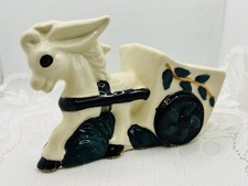 Vintage Kitsch Mid Century Donkey Cart Flower Pot Made In USA Signed