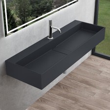 Bathroom Countertop Basin Stone Resin Wall Hung Rectangle Sink with Waste