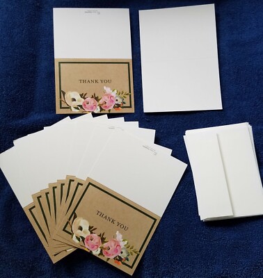 LOT OF 10 FLORAL THANK YOU CARDS BLANK INSIDE HEAVYWEIGHT FREE SHIPPING ...