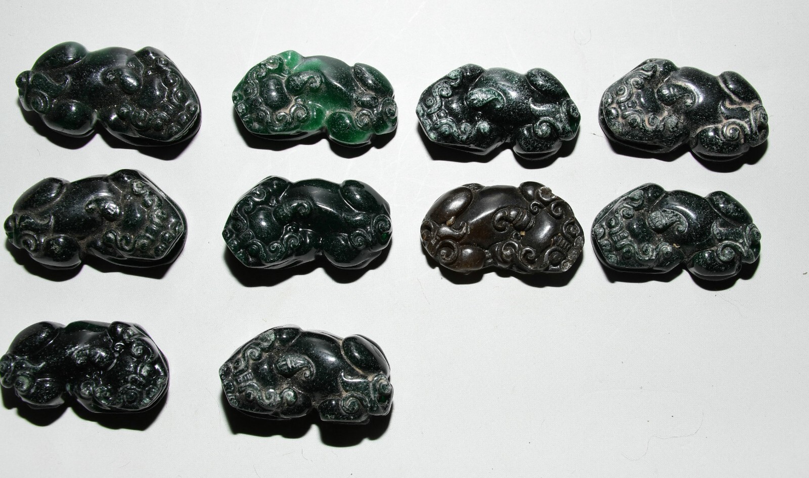 4CM Chinese Jade PiXiu Guardian Beast Amulet Pendant Set