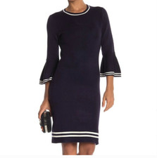  ELIZA J BELL SLEEVE SWEATER NAVY SHEATH DRESS sz M