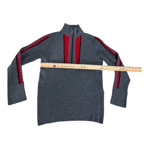Eddie Bauer Merino Wool Sweater Women XL Half Zip Knit Pullover Grey Red Nordic - Picture 5 of 12