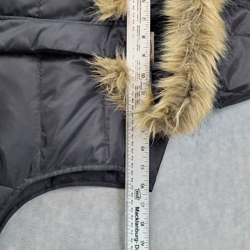 Talbots Puffer Vest Nylon/Polyester Removable Hood Faux Fur Black Women's Large - Picture 8 of 15