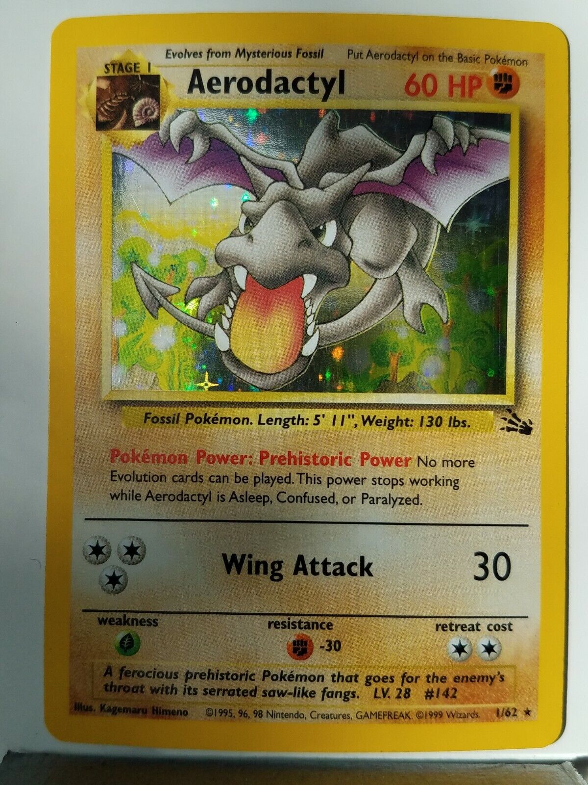 Aerodactyl Holofoil 1/62 Base Fossil Rare Pokemon Card REAL 