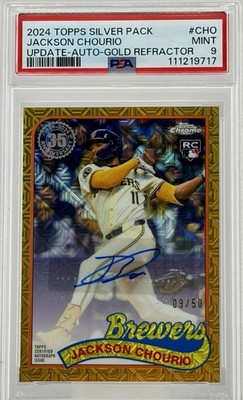 2024 Topps Update Series Jackson Chourio Silver Pack Gold Refractor Auto 9/50 RC