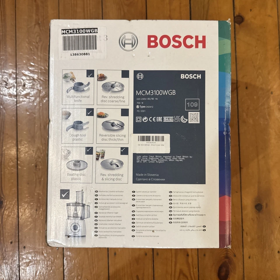 BOSCH MultiTalent3 MCM3100WGB Food Processor - White brand new - Image 2 of 3