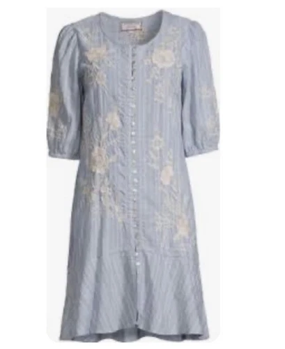 JOHNNY WAS 3J Workshop Osiris Puff SLV Button Bown Boho Chic Dress (Slip) XS NEW - Picture 4 of 15