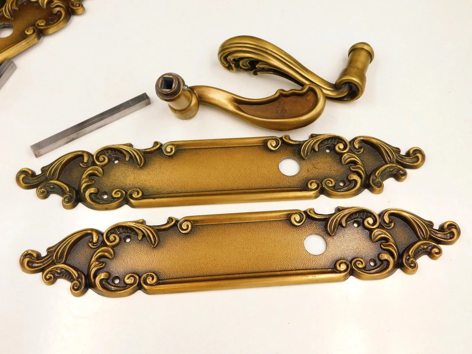 ☐7X7mm Paire de Poignées de Porte avec plaques de propreté,style Rococo,Louis XV - Photo 4/4