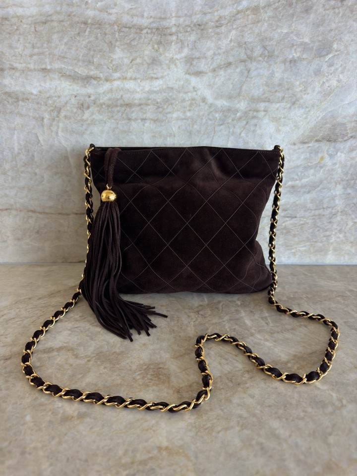 Chanel Suede CC Tassel Hobo Shoulder Bag Brown