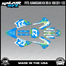 Kalair GFX Graphics Kit for Kawasaki KX85 KX100 (2001-2013)  Evader- Cyan