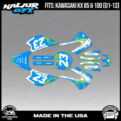 Kalair GFX Graphics Kit for Kawasaki KX85 KX100 (2001-2013)  Evader- Cyan